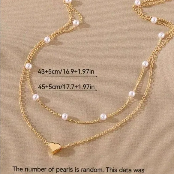 Smooth Heart Gold Color Pendant Necklace 2pcs/set Pearl - Picture 4 of 4